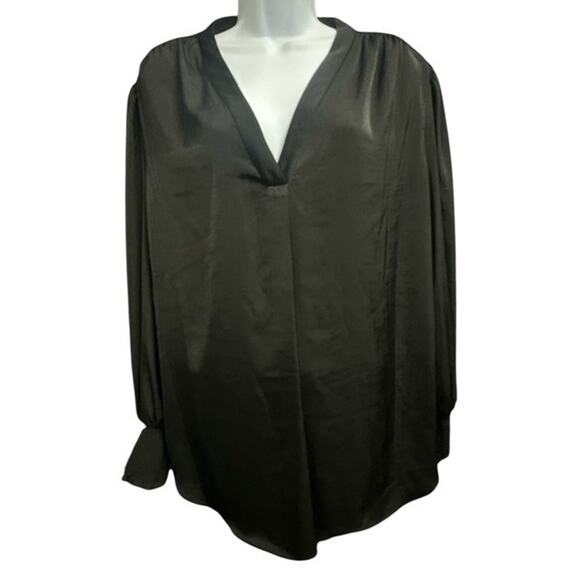 Vince Camuto 3X Top Rich Black Enchanted V-Neck Sleek Pullover Smock Ruffle Cuff - Picture 1 of 5